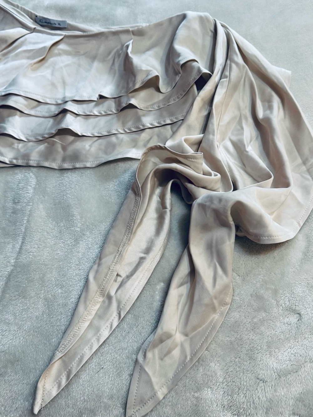 One-Shoulder Ruffle Blouse in Light Beige - Picture 11 of 11